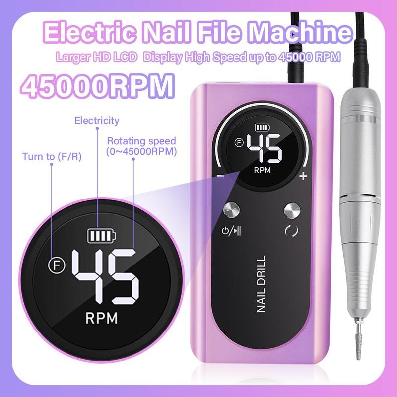 Professional 45000RPM Electric Nail Drill Machine with Nail Drill Bits, Rechargeable Low Noise Nail Sander File for Manicure Salon Tool, Portable Nail Drill Machine, Christmas Gift