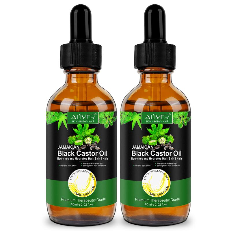 ALIVER Jamaican Black Castor Oil(1 pack 2 packs), Jamaican Castor Oil Organic Cold Pressed Unrefined, Castor Oil for Eyelashes Eyebrows Body, Hair , 2.02 fl oz Haircare Comfort