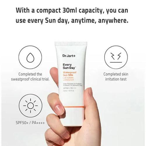 Dr. Jart+ -Every Sun Day Waterproof Sun Milk SPF 50+ PA++++ Facial Skincare Gel Moisturizing Sunscreen Lightweight Sensitive Uv Comfort Skin Repair Hydrate Moisture