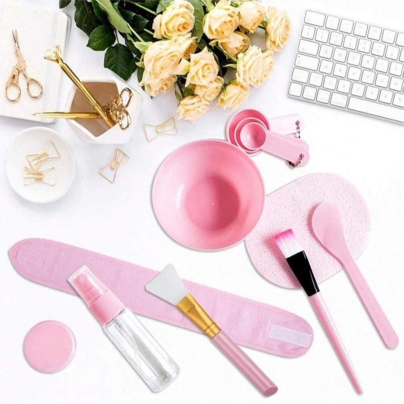 DIY Face Mask Mixing Tool Set, 11pcs set DIY Face Tool, Including Mixing Bowl, Brush Sticks, Spatula, Spray Bottle, Adjustable Headband, Facial Skincare Tool Set