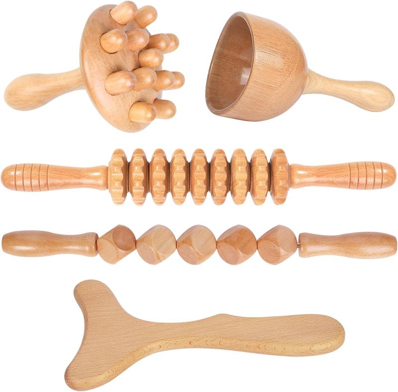 Massage Tools 5-in-1 Lymphatic Drainage  Maderoterapia Kit Wooden   Sculpting Tools for  , Anti-Cellulite,  Contouring and Shaping