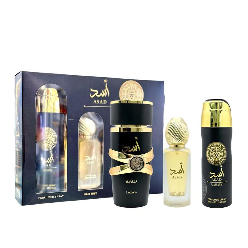 (3pc Gift Set) Asad by Lattafa 3.4oz EDP + 1.7oz Hair Mist + 6.8oz Body Spray