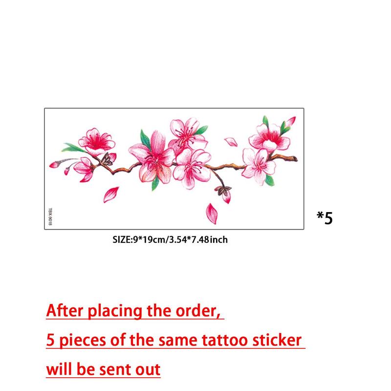 Floral Pattern Temporary Tattoo Sticker, 5pcs Waterproof Long Lasting Fake Tattoo Sticker, Body Art Sticker for Women & Men