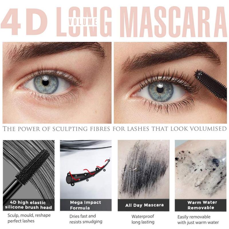 4D Silk Fiber Lash Mascara, Waterproof Long Lasting Mascara Black Volume and Length Natural, Exquisitely Full, Lengthening Thickening Softer Fuller Lashes Amplify Smudge-Proof Eyelash Mascara,1 Pack