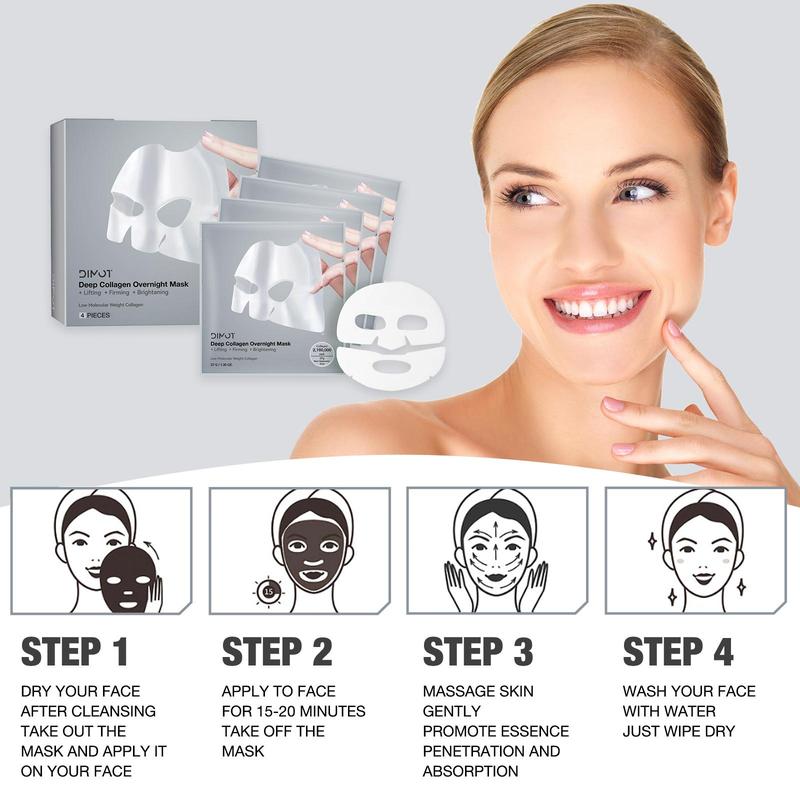 Collagen Overnight Mask, 4 Boxes 8 Boxes(4 Counts box) Facial Hydrogel Masks, Lifting Firming Moisturizing Mask, Facial Skincare Product for Women & Men, Christmas Gift