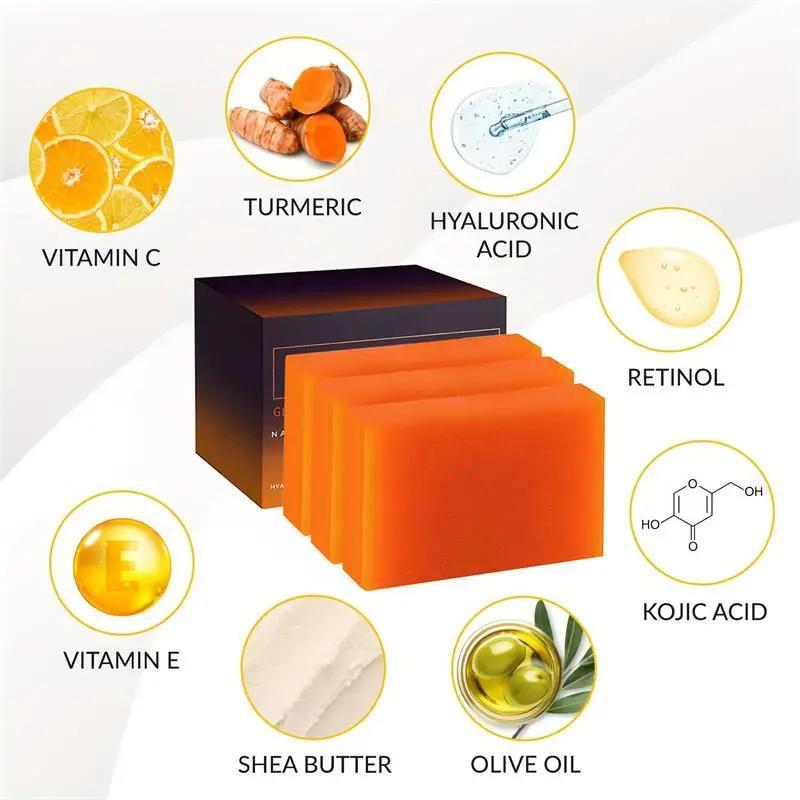 Kojic Acid Soap Bar, 1 Box Soap Bars Vitamin C, Retinol, Collagen, Turmeric, Vitamin E, Shea Butter, Reducing the Look of Dark Spots, for Women and Men