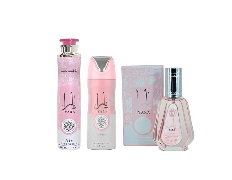 Yara Perfume (1.7oz) + yara Deodorant (6.67oz) + yara Air Freshener (10.0 oz) from lattafa Perfumes (unisex)