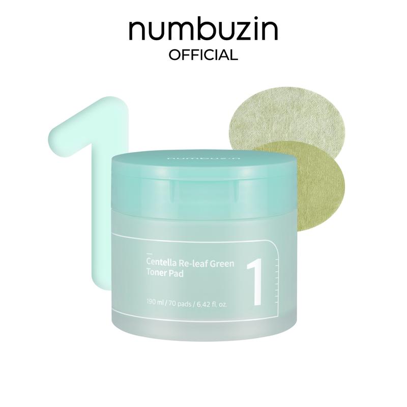 numbuzin No.1 Centella Re-leaf Green Toner Pad | Double-Sided Toner Pads with Centella Asiatica, Heartleaf, Licorice Root | Calming, Hydrating, Exfoliating | Korean Skincare | 70 Pads 6.42 fl. oz.